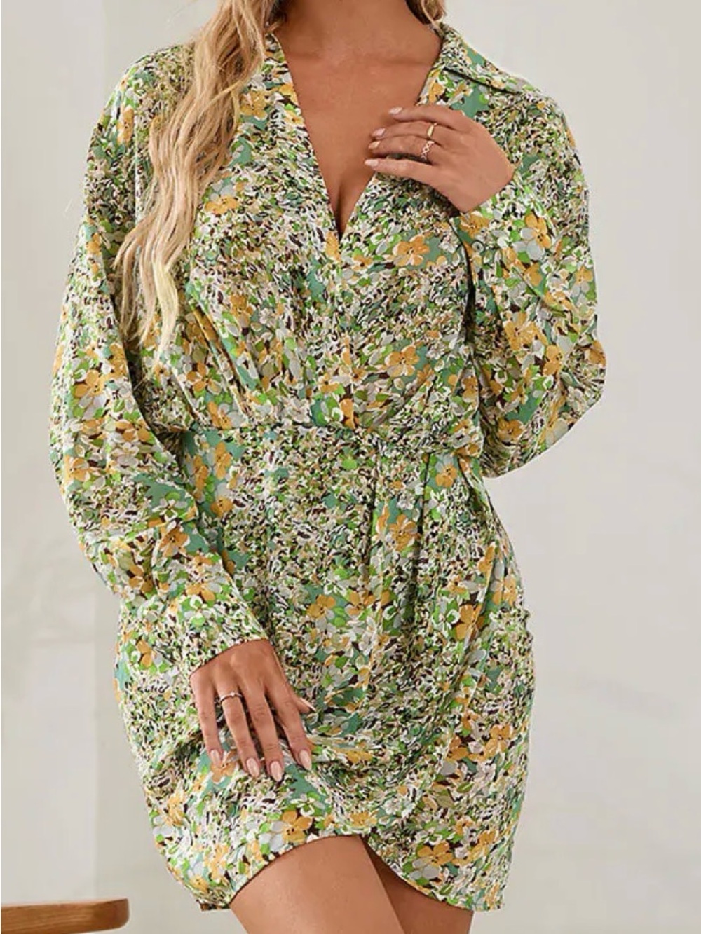 Cupshe Sage Green Floral Faux Wrap shirt swim cover size xl